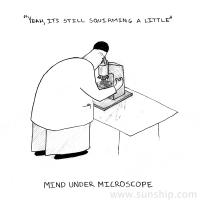 Mind Under Microscope Cartoon Greeting Card